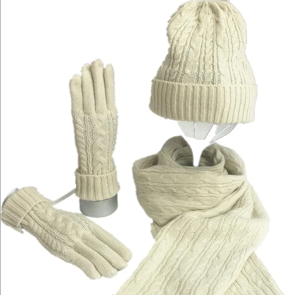 ✨White Scarf knitting wool Set Cold Weather Hat and scarves sets for women✨ - Picture 2 of 9